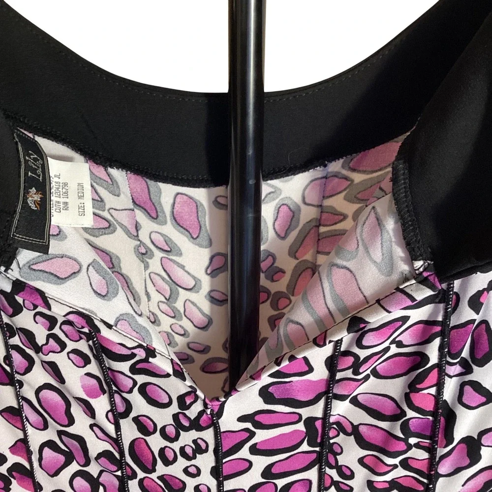 Lily Pink Purple Leopard Print‎ Sleeveless Shift Dress Black Trim Medium